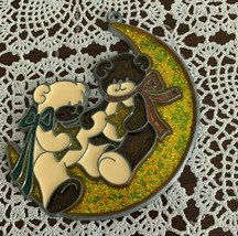 Metal Acrylic Suncatcher 2 Cute Bears Gold Crescent Moon 4 Inch Sparkle Glittery - £9.21 GBP