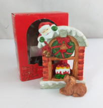 Vintage Midwestern Home Hand Painted Ceramic Santa&#39;s Window 5&quot; Candle Ho... - $13.57