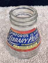 Antique Sanford&#39;s Library Paste Bottle Jar w Original Paper Label no Brush - $9.89