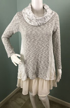 Altar&#39;d State Women&#39;s Gray/Ivory Cowl Neck Sweater Lace Tunic/Dress Size Xs - £21.35 GBP