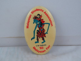 Vintage University Pin - Malaysian Students Assoc Guelph 1983 - Celluloi... - $15.00