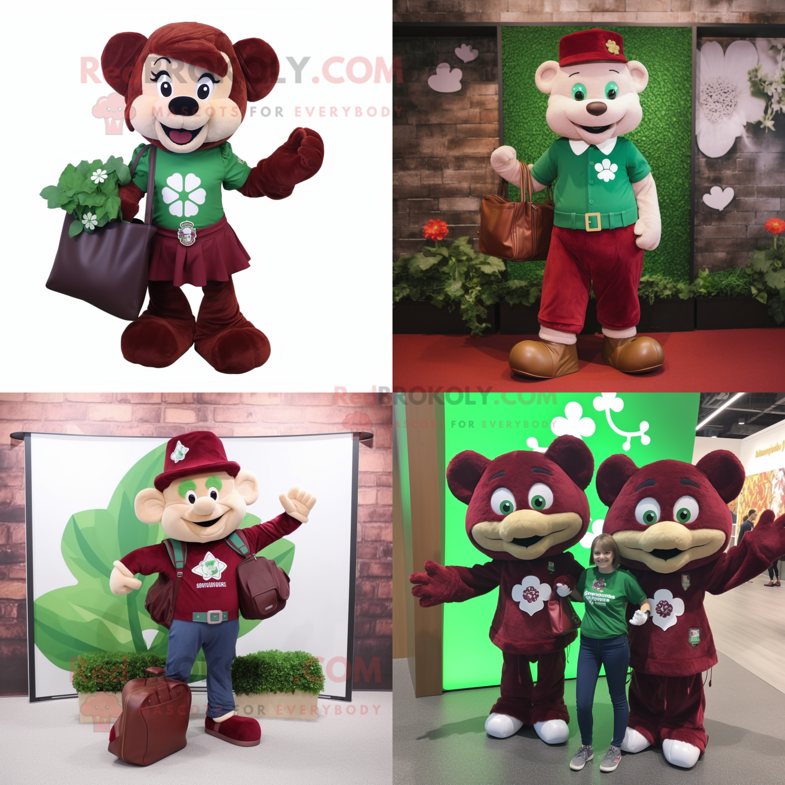 Maroon Bunch Of Shamrocks mascot costume character dressed with a Mom Je... - $1,199.00