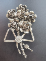 VINTAGE CORO CRAFT 925 STERLING SILVER 6 ROSE BOUQUET ANTIQUE BROOCH PIN - $83.22