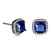 Navy Princess Crystal &amp; Rhodium-Plated Halo Stud Earrings - £11.18 GBP