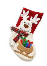 Red Green and White Wool Large Christmas Stocking 8 x 27 Inch - $21.76
