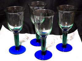 Vintage Fostoria F0S6 8¼&quot; Wine Glass - Emerald &amp; Sapphire - Beautiful Set Of 4 - £25.03 GBP