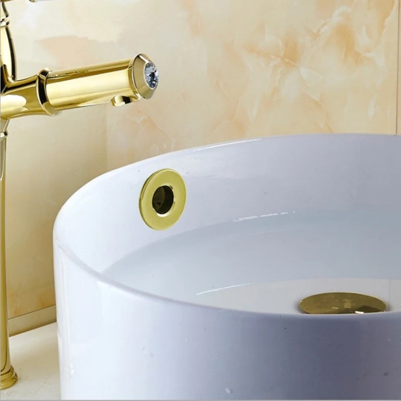 House Home 1Pcs Basin Ceramic Pots Sink Hole Overflow Cover Bathroom Black/Gold  - $25.00