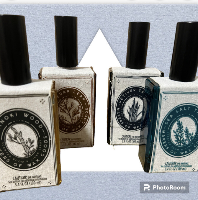 4 pack Makers of wax goods Vetiver / sea salt /hinoki / cedar SPRAY 3.4 oz. - $69.29