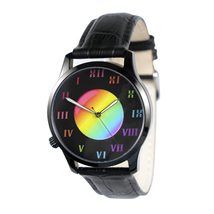 Backwards Watch Rainbow Roman Numerals Black Case Personalized Watch  - $46.00