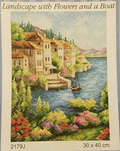 Orchidea Collection Landscape with Flowers and Boat Hand Painted Canvas ... - $34.99