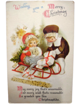 Christmas Postcard Ellen Clapsaddle Children Sled Muff Gifts Mica Glitter Wolf - £34.70 GBP