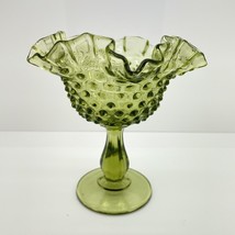 Vintage 1960s Fenton Hobnail Colonial Green Glass Double Crimp Footed Compote - £15.81 GBP