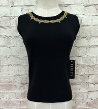 FINITY Womens S Sweater Top Black Sleeveless Shell Stretch Knit Beaded Neckline - £22.82 GBP