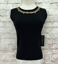 FINITY Womens S Sweater Top Black Sleeveless Shell Stretch Knit Beaded N... - $23.20