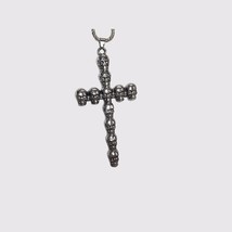 Silvertone Skull 3D Cross Pendant Necklace 27” Round Chain With Extender - £12.75 GBP
