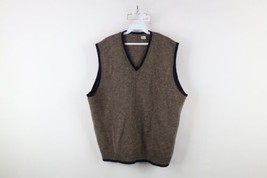 Vtg 90s Streetwear Mens XL Blank Shetland Wool Knit V-Neck Sweater Vest Brown - $59.35