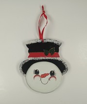 Wooden Top Hat Snowman Head Christmas Ornament w/ Glitter Accents Hangin... - £3.14 GBP