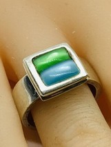 sterling silver blue and green cat’s eye ring size 7.5 - £51.83 GBP