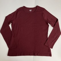 Lands&#39; End Women’s Relaxed Fit Supima Cotton Long Sleeve Crewneck Shirt Red L - £7.76 GBP
