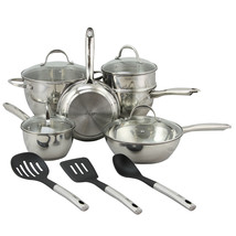 Oster Ridgewell 13 piece Stainless Steel  Belly Shape Cookware Set in Silver Mi - $141.84