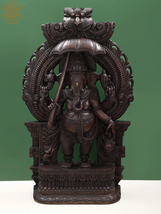  49&quot; Large Wooden Umbrella Ganesha With Kirtimukha Prabhawali | Home Decor - $2,599.00