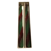 Vintage Holiday Twist Hand Rolled Honeycomb Beeswax Taper Candles Green Red 9&quot; - $27.00