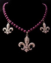 Antique style Victorian Fleur de lis choker - faux burgundy pearl necklace - rhi - £59.94 GBP