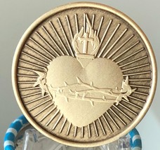 Sacred Heart Cross Flame Serenity Prayer Medallion Chip Coin - £4.78 GBP