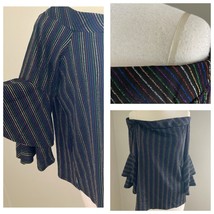 1980s Vintage  Off the Shoulder Top Metallic Shimmer Stripe Medium - $20.79
