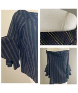 1980s Vintage  Off the Shoulder Top Metallic Shimmer Stripe Medium - $28.24 CAD