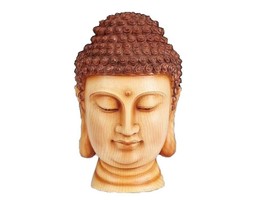 Buddha Bust Head Rounded Ushnisha Faux Carved Wood Look Statue 9&quot; H - $30.69