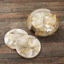 Handmade Marble Coaster Set with Mother of Pearl Inlay | 6-Piece Drink C... - $391.64 CAD