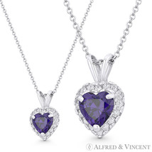 Heart Love Charm Simulated Amethyst Cubic Zirconia CZ Pendant in 14k White Gold - £42.27 GBP+