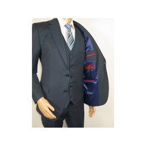 Men Suit BERLUSCONI Turkey 100% Italian Wool Super 180's 3pc Vested #Ber18 Blue image 6
