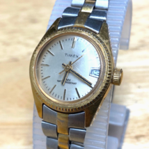 Vintage Timex Lady Fluted Bezel Dual Tone Hand-Winding Mechanical Watch~Date - £10.50 GBP