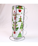 Pier 1 Imports Stacking Christmas Tree Mugs Tea Cups Set Of 4 With A Met... - £9.12 GBP
