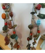 Double Strand Long Multi-color Stone/Bead Trade Beads on Leather Cord 36" long
