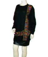 Vintage 80s Oversized Black Beaded Holiday Bow Sweater Dress-Size L - £180.07 GBP