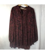 Susan Graver Sz 2x Black Red Floral Paisley Pleated Front Tunic Shirt Po... - £23.38 GBP