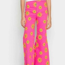 Free People Youthquake Pink Orange Floral Retro Crop Flare Jeans Size 28 - £39.27 GBP