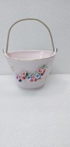 Vintage 1950s Lefton Pink Porcelain Raised Flowers Gold Rim Handled Planter Vase - £7.86 GBP