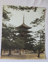 Vintage Japanese building Temple? Hand Painted photograph 1940&#39;s  9.5&quot; x 11.5&quot; - £79.92 GBP