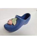 Vintage 1940s McCoy Pottery Dutch Shoe planter Indigo Blue Pink Rose 7.5... - $9.69