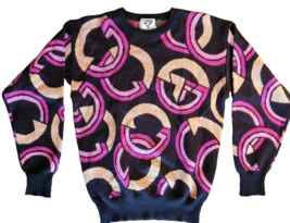 80s Tyrolia Ski Sweater Womens Large Wool Blend Giant Logo Pink Head Hong Kong - £31.36 GBP