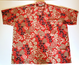 Pineapple Connection 2XB Hawiian Mens Shirt Red Floral Leaves Polyester - £13.41 GBP