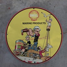 Vintage 1949 Shell Marine Products 'Popeye The Sailor' Porcelain Gas & Oil Sign - $125.00