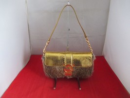 Michael Kors Small Fulton Fur Flap Bag $298  Gold / Natural #006 - $44.54