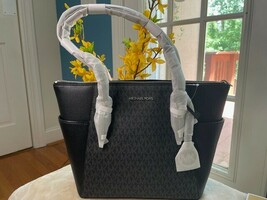 NWT Michael Kors Charlotte Black Leather Tote - Silver Hardware - $89.10