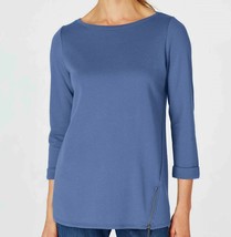 J Jill Top XL Blue Pullover Tunic Cuff Sleeves Comfort Cotton Blend NEW ... - £37.72 GBP