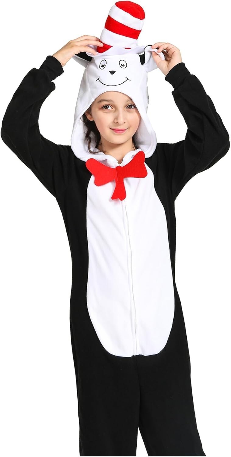 Cat in the Hat Costume Kids bodysuit Age 8 to 10 years Cosplay Detachable Tail Item image 4